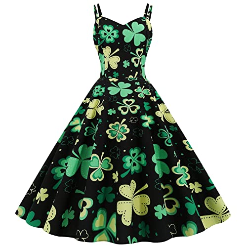 St. Patrick's Day Kleid für Frauen Tube Top Hosenträger Rock Vierblättriges Kleeblatt Bedrucktes Swingkleid Knielanges Kleid von routinfly