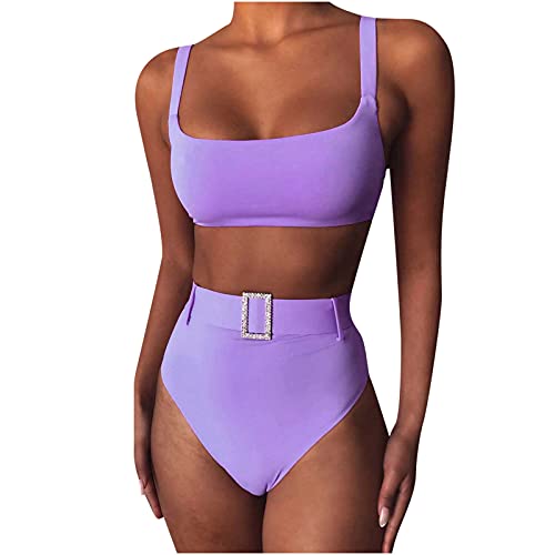 Strand-Badeanzug für Frauen 2-teiliges Split-Bikini-Set solide hohe Taille sexy Badeanzüge Sommer Bauchkontrolle Bademode von routinfly