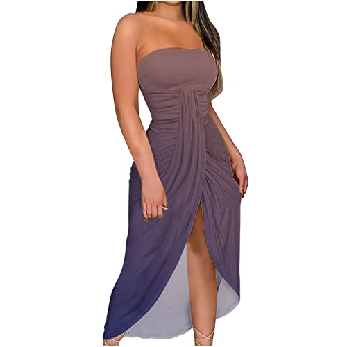 Strandkleid Damen Sommer Sexy Bandeau Kleid Elegant Trägerlos Split Partykleid Falten Maxi Kleid Urlaub Hawaii Schlauchkleid Festliche Kleider Abendkleid Hochzeit Cocktailkleid Brautjungfer Kleid von routinfly