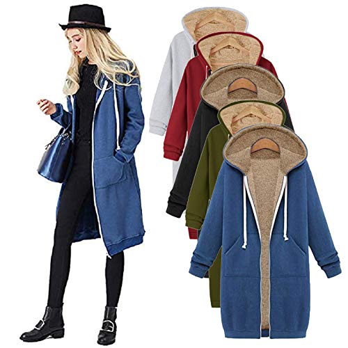 Sweatjacke Damen 2023 Kapuzenjacke Herbst Winter Outing Warm Langer Kapuzenmantel ReißVerschluss Fleece Sweatshirt Elegante Jacke Tops Outwear Langarm Outdoor Jacke Langarm Hoodie Mit Tasche von routinfly