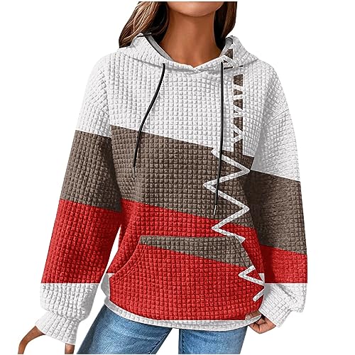 Sweatshirts FüR Damen Winter Herbst Warm Pullover Mit Kapuze Sweatshirts Mode Gedruckt Langarm Bluse Waffel Lose LäSsige Tops Elegante Trendige Thermische Kordelzug Sweatshirt Pulli Mit Tasche von routinfly