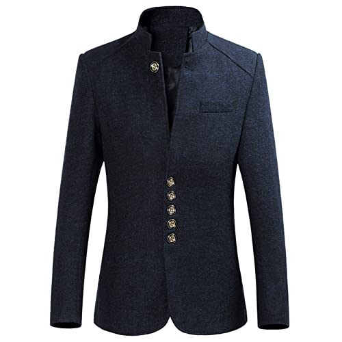 Tweed-Blazer für Herren, lässiger fester Stehkragen für Herren, schmale Passform, Knöpfe mit Rückenschlitz, Business-Casual-Outfits für Herren, Outwear, formelle Business-Arbeitsmantel, Windjacke von routinfly