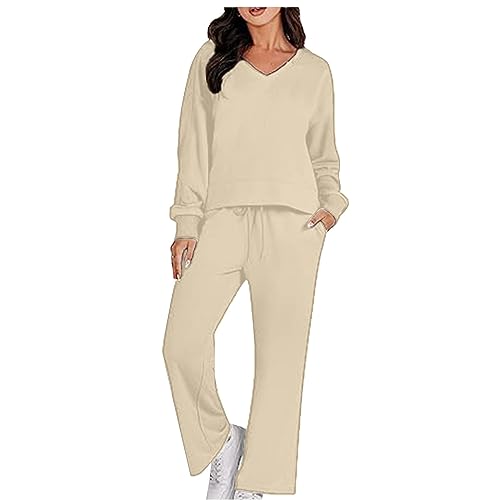 Zweiteilige Damen Outfits Pullover Sets Elegant 2 Teiler LäSsige Einfarbig Hosenanzug Set LangäRmelige Sweatshirt Und Weite Bein Hosen Trainingsanzug Lounge Sets Mode Passende Sets Herbst Streetwear von routinfly