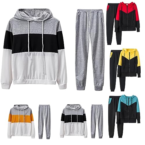 Zweiteilige Outfits FüR Damen Mode Farbblock Kapuzenpullover Und Jogginghose LäSsige TrainingsanzüGe 2-Teilige Casual Sportpullover-Set Langarm Kapuzenpullis JogginganzüGe LangäRmeliges Kapuzenset von routinfly