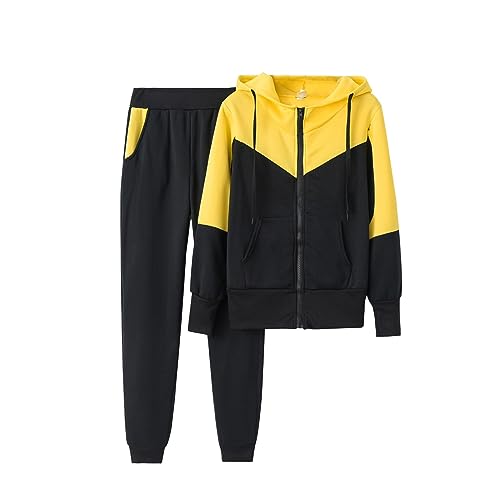 Zweiteilige Outfits FüR Damen Mode Farbblock Kapuzenpullover Und Jogginghose LäSsige TrainingsanzüGe 2-Teilige Casual Sportpullover-Set Langarm Kapuzenpullis JogginganzüGe LangäRmeliges Kapuzenset von routinfly