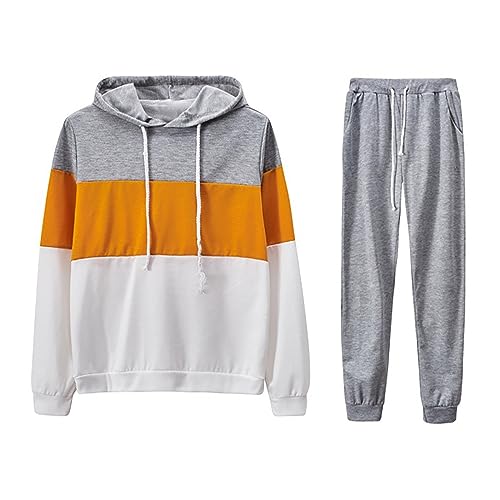 Zweiteilige Outfits FüR Damen Modischer Farbblock Hoodie Jogginghose LäSsige Fräulein TrainingsanzüGe 2 Teiliges LäSsiges Sport Pullover Set LangäRmlige Hoodies JogginganzüGe LangäRmliges Kapuzen Set von routinfly