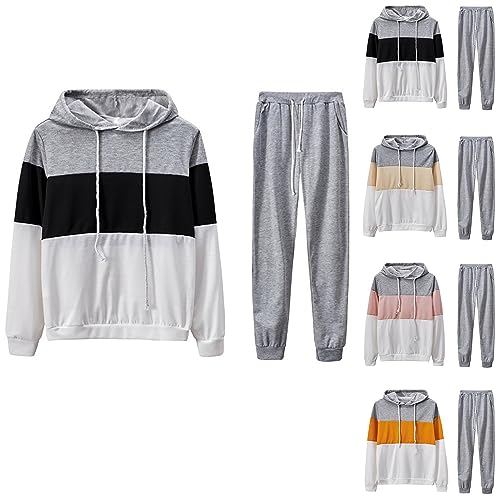 Zweiteilige Outfits FüR Damen Modischer Farbblock Hoodie Jogginghose LäSsige Fräulein TrainingsanzüGe 2 Teiliges LäSsiges Sport Pullover Set LangäRmlige Hoodies JogginganzüGe LangäRmliges Kapuzen Set von routinfly