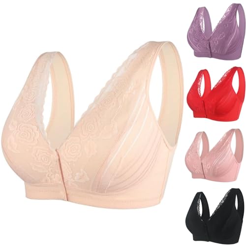 routinfly Damen BH Klassische Bequem Vorderverschluss BH Damen Everyday Bra Ohne Bügel BH Nahtlos Weicher Bustier Atmungsaktiver Vorne Verschließbar Unterwäsche Damen BH Spitze Push Up BH von routinfly