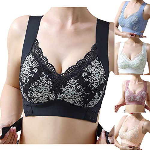 routinfly Damen BH Komfort BH Ohne Bügel BH Elegant Push Up BH Bequem Stretch Unterwäsche Blumendruck Klassische BHS für Damen Alltags BH Abnehmbarer Schultergurt Kreuz Schönheit Zurück BH von routinfly