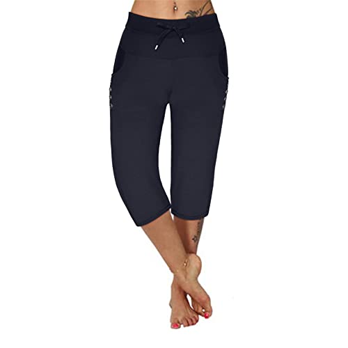 routinfly Damen Caprihose 3/4 Sommer Jogginghose GroßE GrößE Wanderhose Leicht 3/4 Kurze Arbeitshose Bequem Freizeithose Regular Fit Cargohose Sommerhose Knielang Mit Taschen Trekkinghose Outdoorhose von routinfly