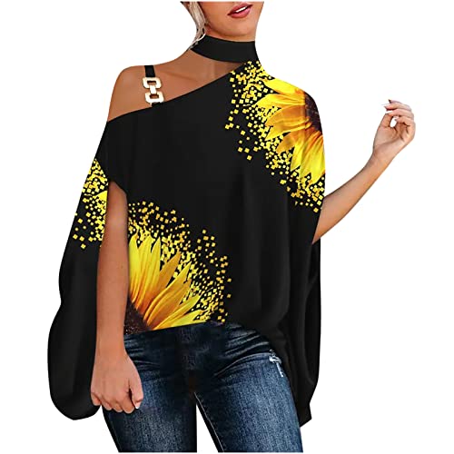 Routinfly Damen Casual Half Fledermausärmel Pullover Tops Damenmode Neckholder Schulterfrei Bedruckte Lose Bluse Tops von Routinfly