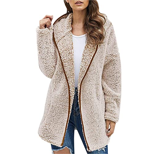 routinfly Damen Fuzzy Plüsch Einfarbige Jacke Reverstaschen Langarm Offener Stich Oberbekleidung Mantel 40. Geburtstag Geschenk für Damen Famale Baumwolljacke Normal Zierlich Ärmellos von routinfly