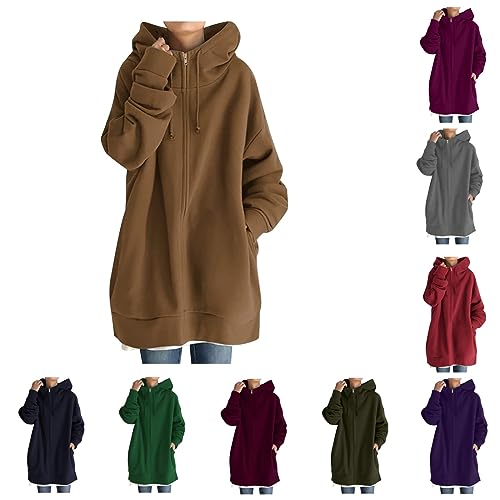 routinfly Damen Kapuzenjacke Locker Sport LäSsige Kapuzenpullover Einfarbig Lange Hoodies Mit ReißVerschluss Casual Full Zip Up Kapuzenpullis Mode Bequeme Wintermantel Sweatshirt Jacken Mit Taschen von routinfly