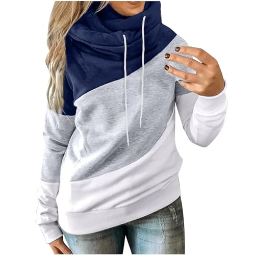 routinfly Damen Kapuzenpullover Sweatshirts Langarm Pullover Langarm Shirts FüR Damen Loose Fit Rollkragenpullover Sweatjacke Winter Warmes Shirt Bluse Mode Drawstring Patchwork Bedruckter Pulli von routinfly