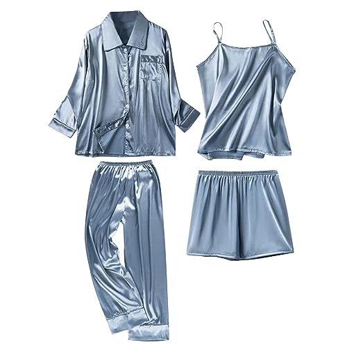 routinfly Damen Pyjama Vierteiliges Set Damen NachtwäSche Sexy Dessous Satin Pyjama Cami NachtwäSche Aus Eisseide Sommer Nachthemd Seide Sexy Spitze Bademantel Morgen Winter Robe von routinfly