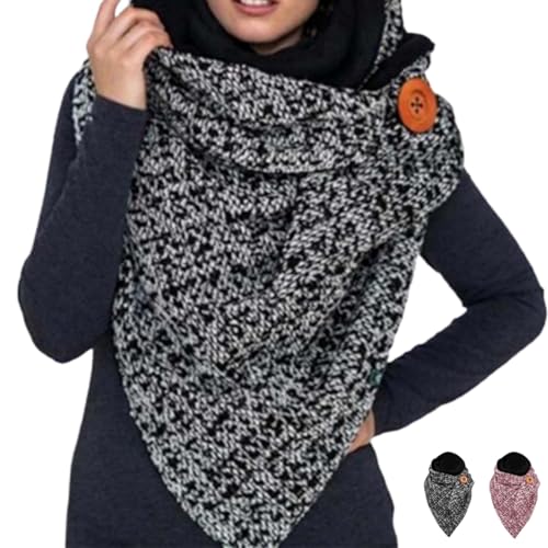 routinfly Damen Schals Warmer Dreieckschal mit Button Winterschals Retro Damen Wickelschal Lässige Herbstschal Winterschal Halstücher übergroßer Weich Scarf Poncho Geschenk (Schwarz) von routinfly