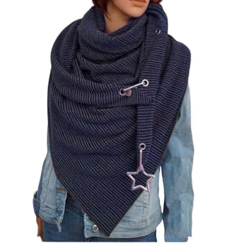 routinfly Damen Schals Warmer Dreieckschal mit Button Winterschals Retro Damen Wickelschal Lässige Herbstschal Winterschal Halstücher übergroßer Weich Scarf Poncho Geschenk (T: Marine) von routinfly