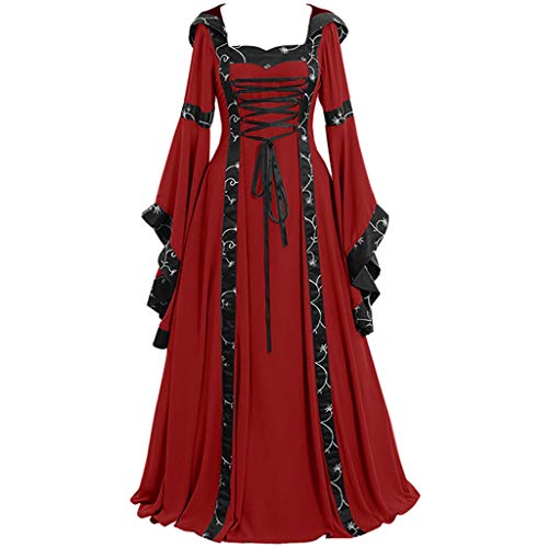 routinfly Damen Vintage Mittelalter Gothic bodenlange Kapuzen Maxikleider Plus Size Casual Mode Renaissance Halloween Cosplay Party Kleid Langes Kleid von routinfly