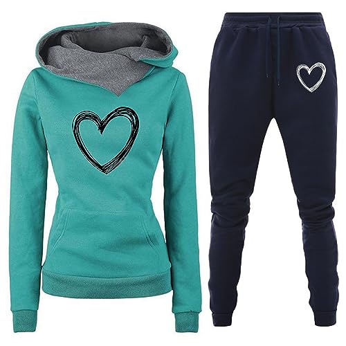 routinfly Fräulein TrainingsanzüGe FüR Damen Loungewear 2 Teiliges Outfit FüR Damen LäSsige TrainingsanzüGe Lockerer Und Stilvoller Einfarbiger Druck Kapuzenpullover Hosenanzug Damen Set von routinfly