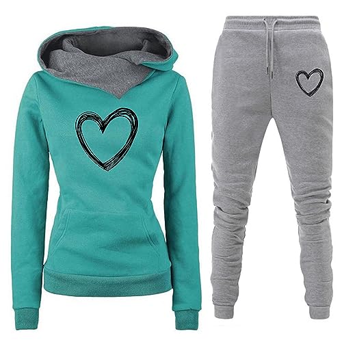 routinfly Fräulein TrainingsanzüGe FüR Damen Loungewear 2 Teiliges Outfit FüR Damen LäSsige TrainingsanzüGe Lockerer Und Stilvoller Einfarbiger Druck Kapuzenpullover Hosenanzug Damen Set von routinfly