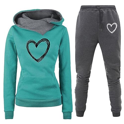 routinfly Fräulein TrainingsanzüGe FüR Damen Loungewear 2 Teiliges Outfit FüR Damen LäSsige TrainingsanzüGe Lockerer Und Stilvoller Einfarbiger Druck Kapuzenpullover Hosenanzug Damen Set von routinfly