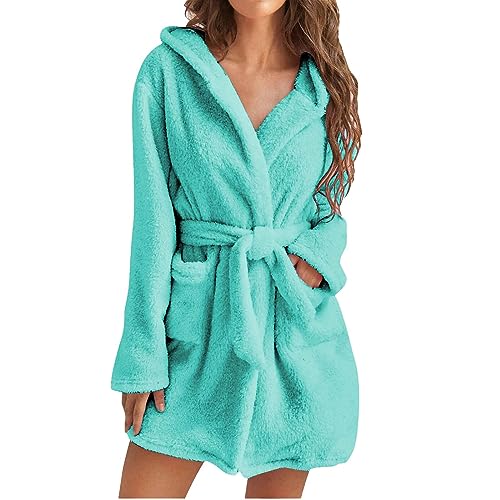 routinfly Frauen Weiche Frottee Roben Knielangen Handtuch Bademantel Fleece Faux Samt NachtwäSche Kleid Nachthemden Einfarbig Langarm V Ausschnitt Winter SchäRpen Taschen von routinfly