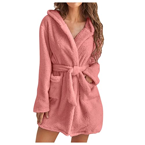 routinfly Frauen Weiche Frottee Roben Knielangen Handtuch Bademantel Fleece Faux Samt NachtwäSche Kleid Nachthemden Einfarbig Langarm V Ausschnitt Winter SchäRpen Taschen von routinfly