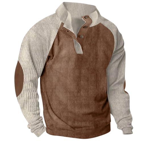 routinfly Herren Cordhemd Reverskragen Button Up Pullover Patchwork Langarm Hemdbluse Stehkragen 1/4 Knopf Vintage Mode LäSsige Sweatshirts Oberteile Mit Ellbogen Patches Western Cowboy Shirt von routinfly