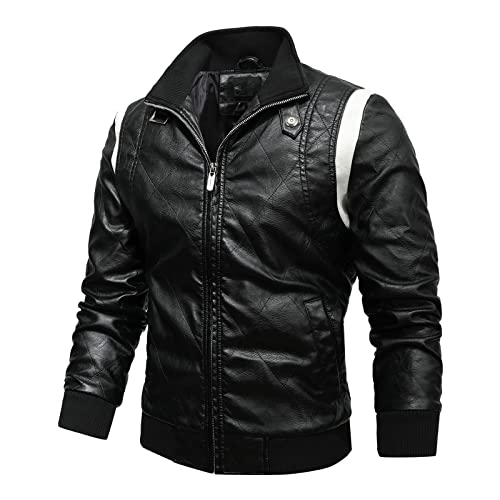 routinfly Herren Freizeit Mode Motorrad Leder Winter Reißverschluss Stehkragen Jacke Mäntel Herren Hemd Set Herren Weste Unterhemd Arbeit Stretch Standard Fell Hanf von routinfly