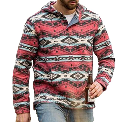 routinfly Herrenmode Outdoor Winter warm Outdoor Ethno Style Pullover Kapuzen Top Herren Button-Down Hemden Herren Jacke Stretch Slim Überwurfhülse Filz Fleece von routinfly