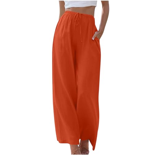 routinfly Leinenhose Damen Sommerhose Hohe Taille Weites Bein Hose Lange Palazzohose Leichte Hose Elegante Strandhose Weiche Atmungsaktive Freizeithose Lockere Freizeithose Stoffhose Luftige Hose von routinfly