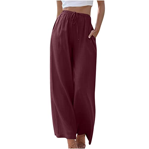 routinfly Leinenhose Damen Sommerhose Hohe Taille Weites Bein Hose Lange Palazzohose Leichte Hose Elegante Strandhose Weiche Atmungsaktive Freizeithose Lockere Freizeithose Stoffhose Luftige Hose von routinfly