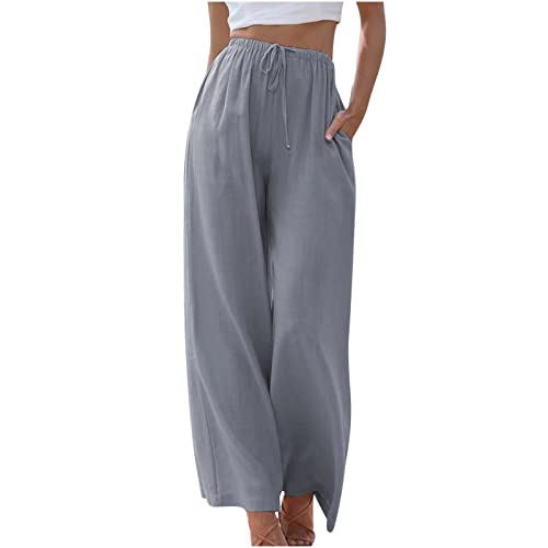 routinfly Leinenhose Damen Sommerhose Hohe Taille Weites Bein Hose Lange Palazzohose Leichte Hose Elegante Strandhose Weiche Atmungsaktive Freizeithose Lockere Freizeithose Stoffhose Luftige Hose von routinfly