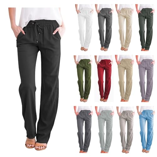 routinfly Leinenhosen Damen Elegante lässige Sommerhosen Baumwolle Leinen Atmungsaktiv Lange Hosen Hohe Taille Lose Passform Kordelzug Sweatpants Plus Größe Weiche Jogginghose Mit Taschen Track Pants von routinfly