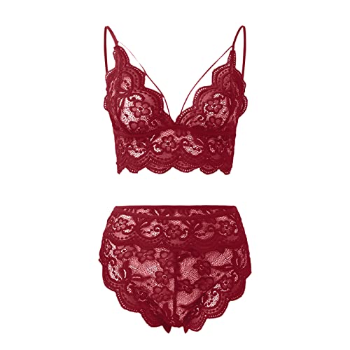 routinfly Sexy Damen Dessous Set Sexy Frauen V-Ausschnitt BH + Slip UnterwäSche Set 2 PC Reizwäsche Set Flirty Negligees Dessous Set Sexy Spitzen Push Up BH Unterhose Nachtwäsche Lingerie Sexy Outfit von routinfly