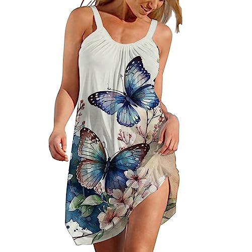 routinfly Strandkleid Damen Sommer Trägerlos Kleid Damen Knielang Ärmellos Boho Kleid Bedruckt Urlaub Hawaii Midikleid Sexy Vintage Freizeitkleider Club Partykleid Minikleid Nachthemd von routinfly