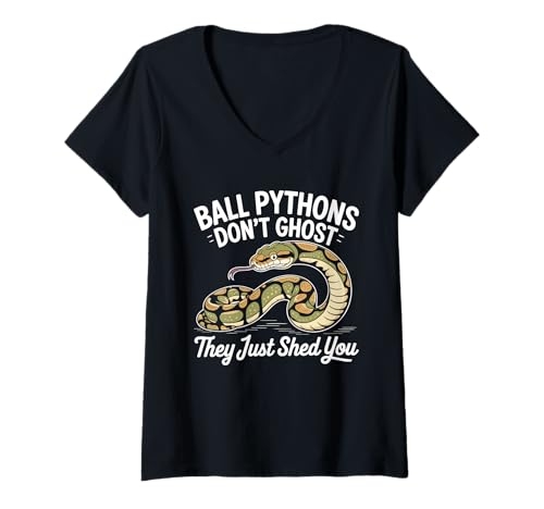 Damen Ballpythons sind keine Geister, sie werfen dich nur ab Ball Python T-Shirt mit V-Ausschnitt Damen Ballpythons sind keine Geister, sie werfen dich nur ab Ball Python T-Shirt mit V-Ausschnitt von royal python pythons Reptile legless reptiles
