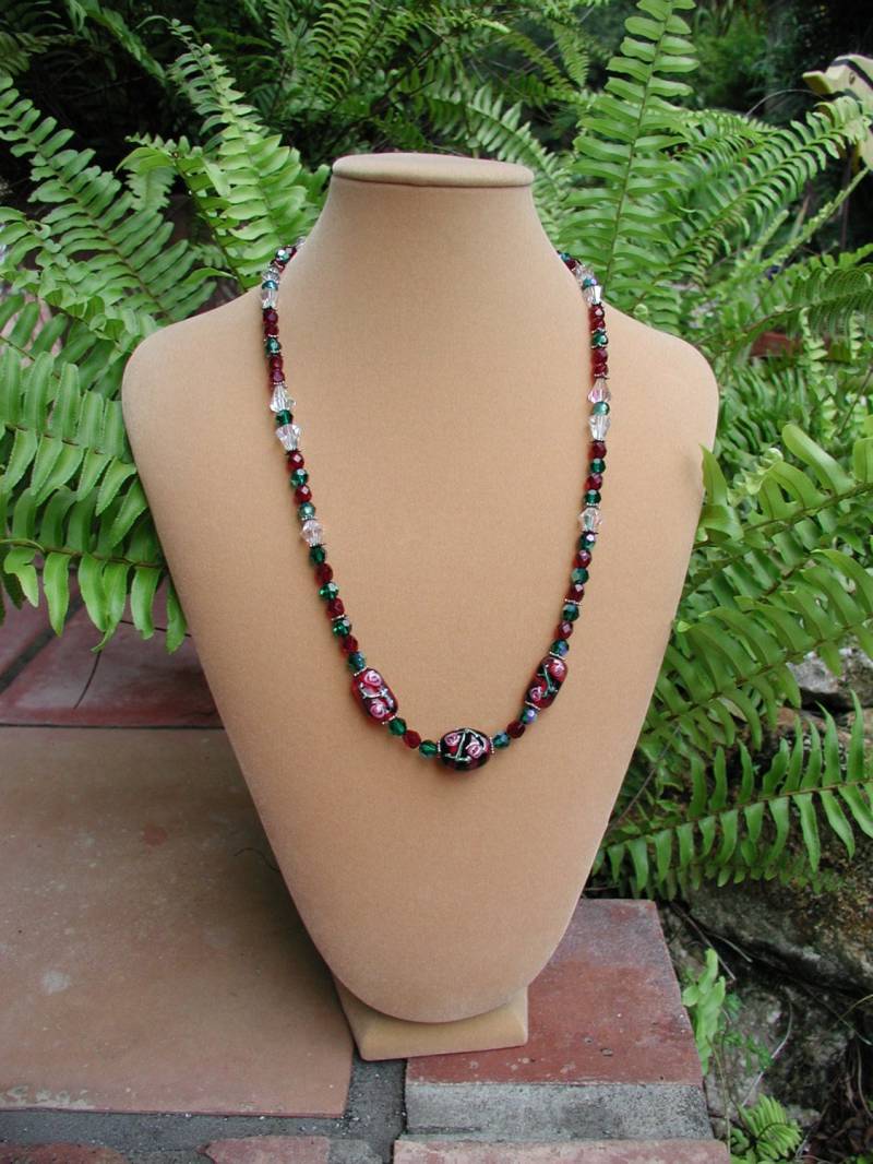 Halskette, Rot Und Grün, Modeschmuck, Weihnachtskette, Lamp Work Perlen, Original Schmuck, Rrdesigns561 von rrdesigns561