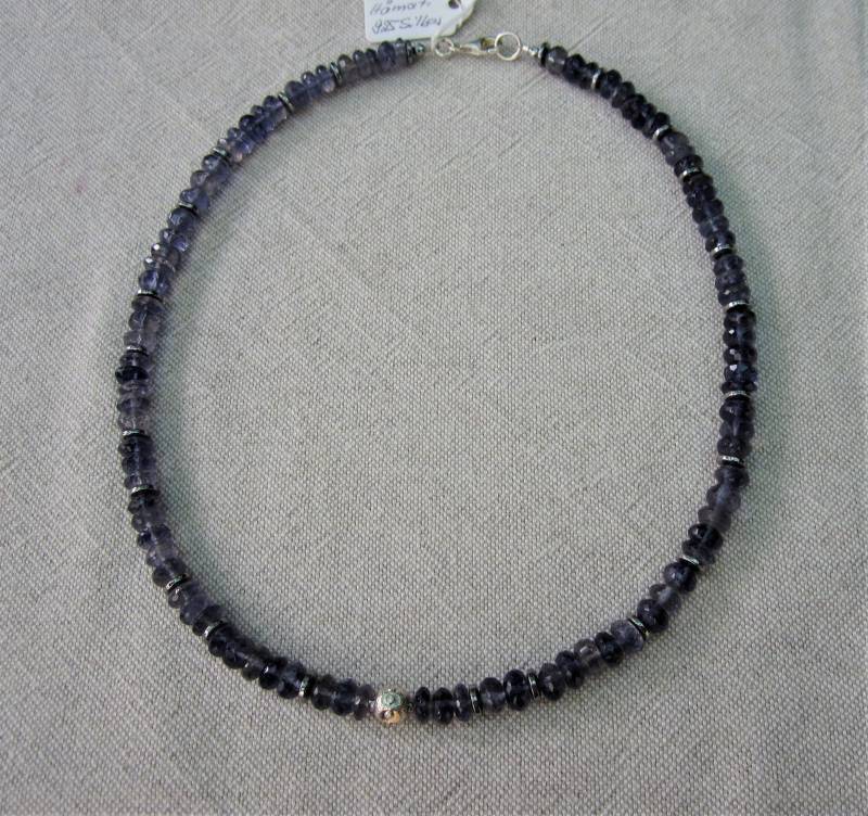 Edelsteinkette, Iolith, Hämatit, 925 Silber Edelsteinkette, Iolith, Hämatit, 925 Silber von rrsteinschmuckshop