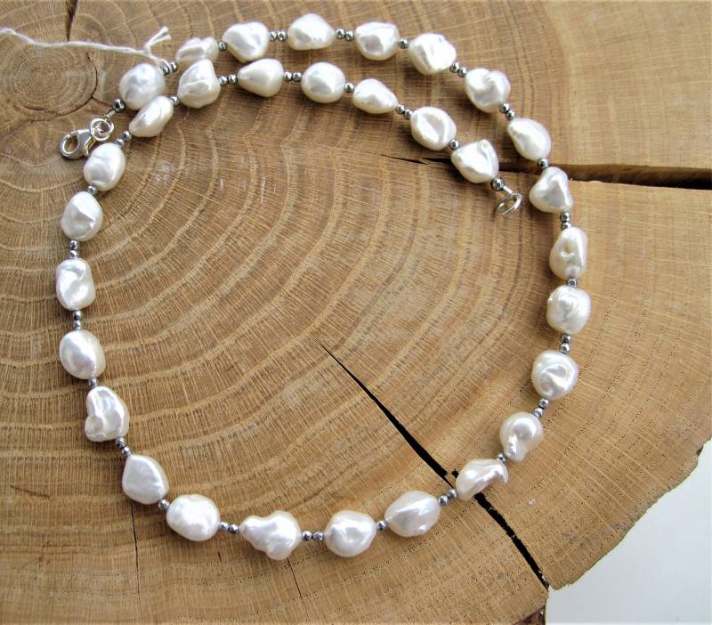 Keshiperlen 12mmx10mm, Hämatit 2mm Fac., 925 Silber Keshiperlen 12mmx10mm, Hämatit 2mm Fac., 925 Silber von rrsteinschmuckshop