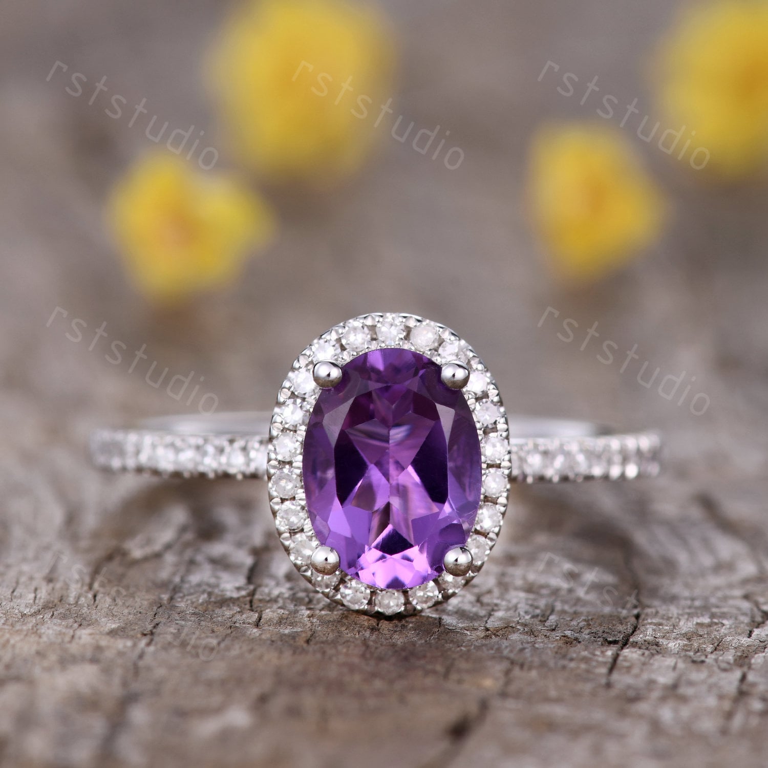 1.2Ct Amethyst Verlobungsring Vintage Lila Birstone Ring Unikat Diamant Ehering Schmuck Roségold Versprechen Silber von rststudio