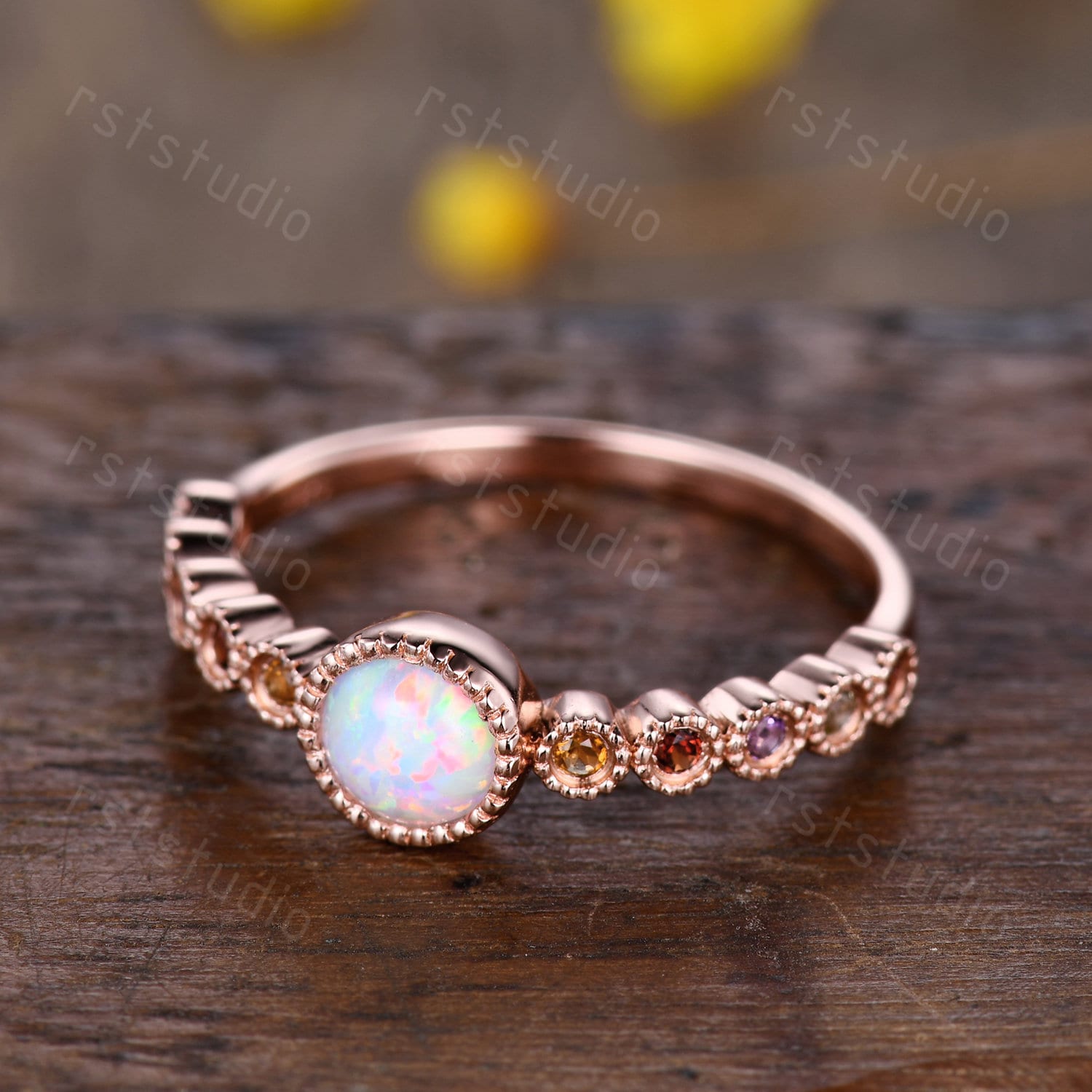 5mm Runder Schliff Opal Verlobungsring Vintage Eheringe Frauen Jahrestag Versprechen Ring Roségold Geburtsstein Ringe Für von rststudio