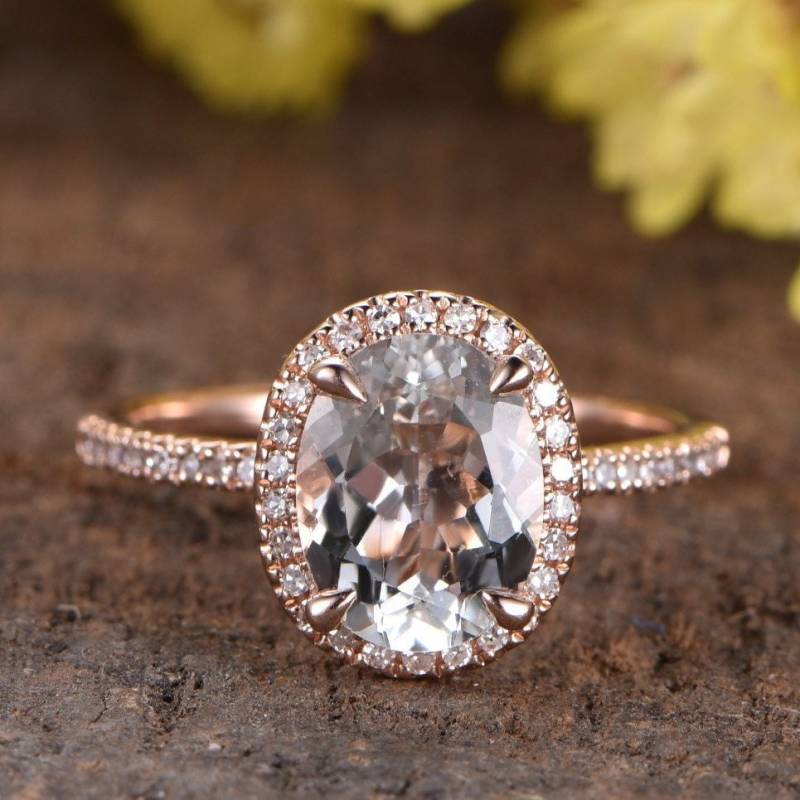 Weißer Topas Verlobungsring Roségold Diamant Ehering Halb Ewigkeit Versprechen Ring Oval Schliff Vintage Frauen Schmuck von rststudio