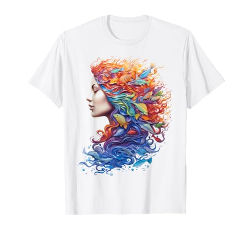 Meerjungfrau Fantasy Fisch Tier Frauen Portrait Kunst Meerjungfrau T-Shirt von @rtY