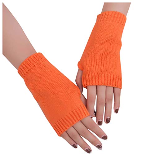 Fäustlinge Damen Strick Fingerlose gestrickte Mitte warme Handschuhe Frauen Arm warm Winter halten Sie weiche Handschuhe Stoffhandschuhe Herren Halb Fingerlose Handschuhe (Orange, One Size) von rtdgcv