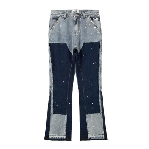 Herren Jeans Bootcut Schnitt Ausgestelltes Bein Männer und Frauen mit dem gleichen High Street Splicing Ink Street Advanced Sense of Micro Flare Jeans Jeanshosen Männer Herren Pure Vintage von rtdgcv
