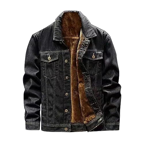 Jeansjacke Herren Gefüttert Winterjacke Herren Fleecejacke mit Retro-Design Herren Fleecejacke mit Knöpfen und Reverskragen Männer Fleecejacke in verschiedenen Farbvarianten (z1004A-Black, XXXL) von rtdgcv