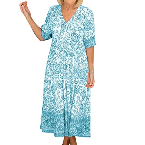 Mesh Kleid Frauen Kurzarm Floral Boho Kleid Sommer Sommerkleid Casual Wrap V-Ausschnitt A-Linie Boho Maxikleid Plissee Kleider Damen von rtdgcv