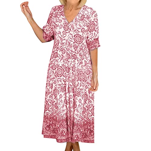 Mesh Kleid Frauen Kurzarm Floral Boho Kleid Sommer Sommerkleid Casual Wrap V-Ausschnitt A-Linie Boho Maxikleid Plissee Kleider Damen von rtdgcv