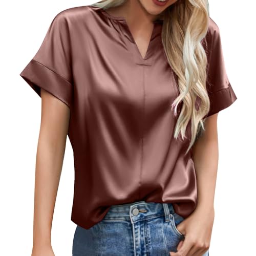 rtdgcv Damen Karierte Shirts Flanell Sommer Top mit Spitzenbesatz und Streifenmuster, braun, M von rtdgcv